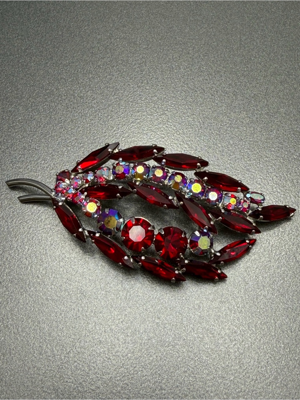 Vintage Siam Red Navette Brooch